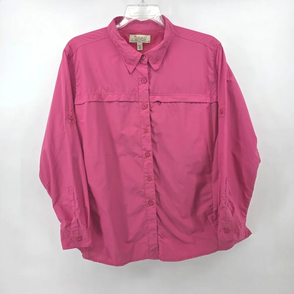 Cabelas Womens 2XL Pink Long Sleeve Fishing Shirt UPF 50 Vented Roll Tab - Picture 2 of 9